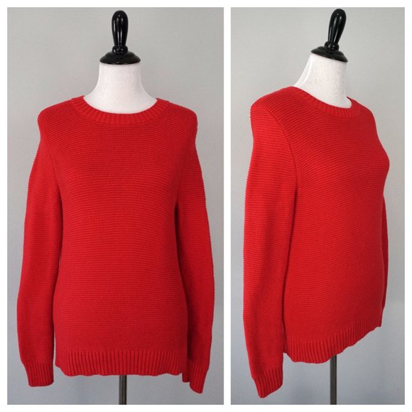 J. CREW Womens Red Knit Long Sleeve Cotton Wool Blend Sweater Size Small - Picture 2 of 5